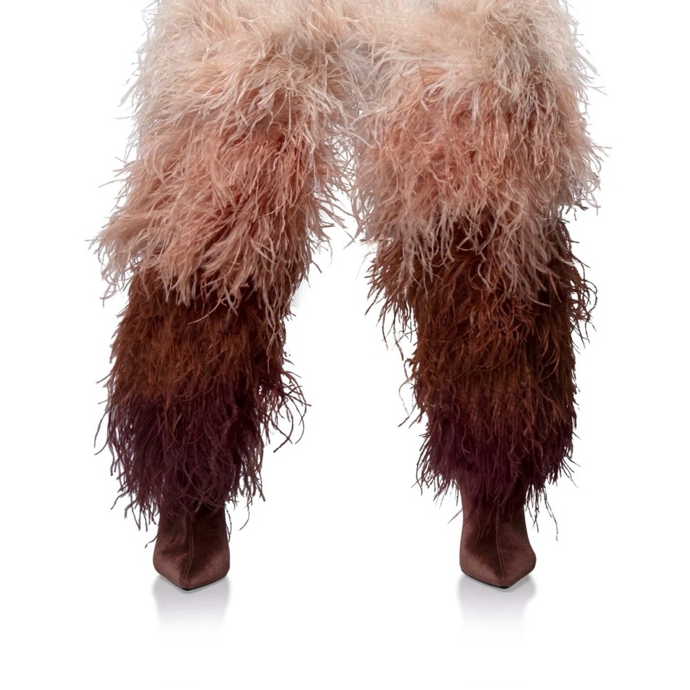 Elegant Feathered Heeled Boots - Brown